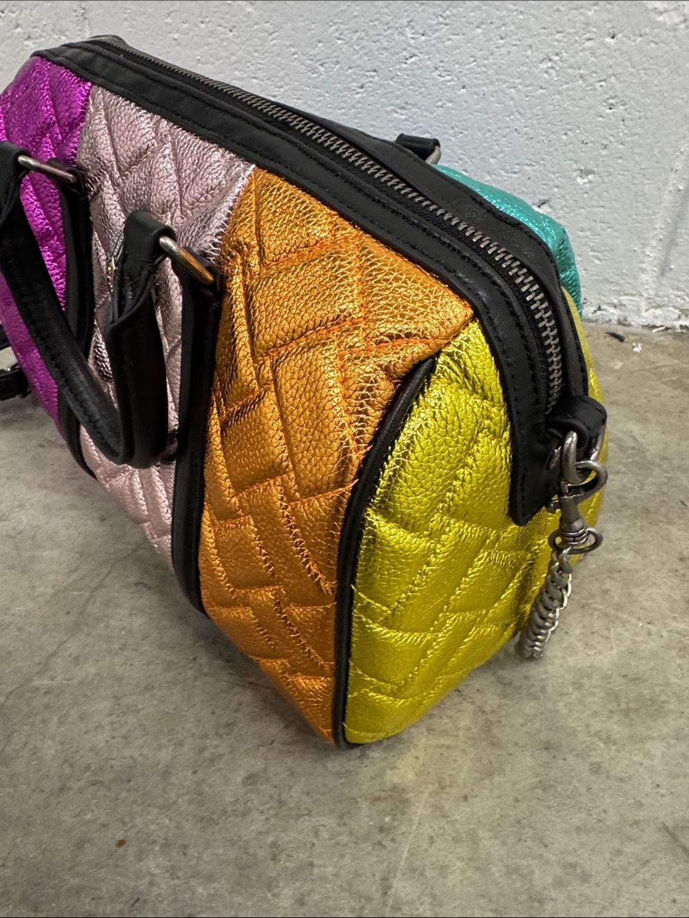 Kurt Geiger Metallic Quilted Satchel in Pink, Rose, Orange - Picture 6 of 14